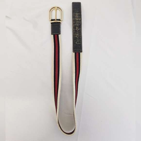 Gucci Nylon And Leather Belt In Cream Navy And Red Size 32 / 80 - Picture 5 of 12